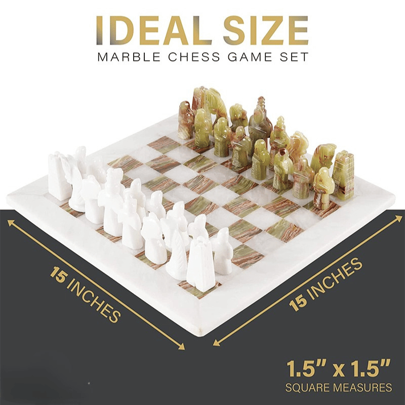 15" White And Green Antique Premium Quality Marble Chess Set