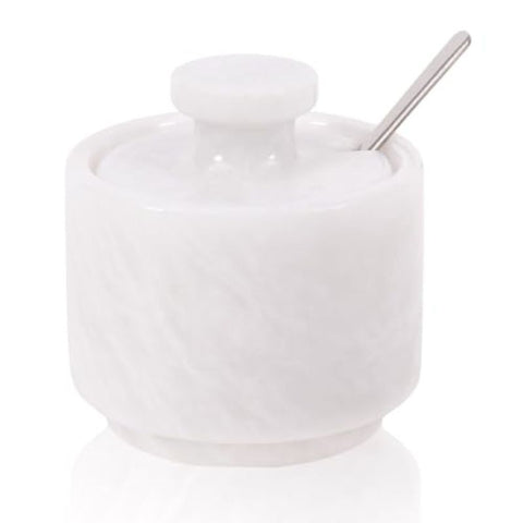 Marble Salt Cellar with Lid and Spoon 3'' White Sugar, Salt & Pepper Bowls Home Storage - spices For kitchen Table