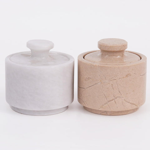 Marble Salt Cellar 3" Inch White and Verona Sugar, Salt and Pepper Bowls For Kitchen Tools -Coffee Candy Jar