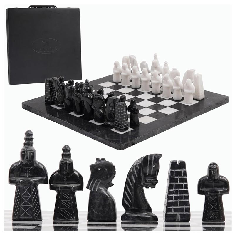 Black and White Antique 15 Inches Premium Quality Marble Chess Set