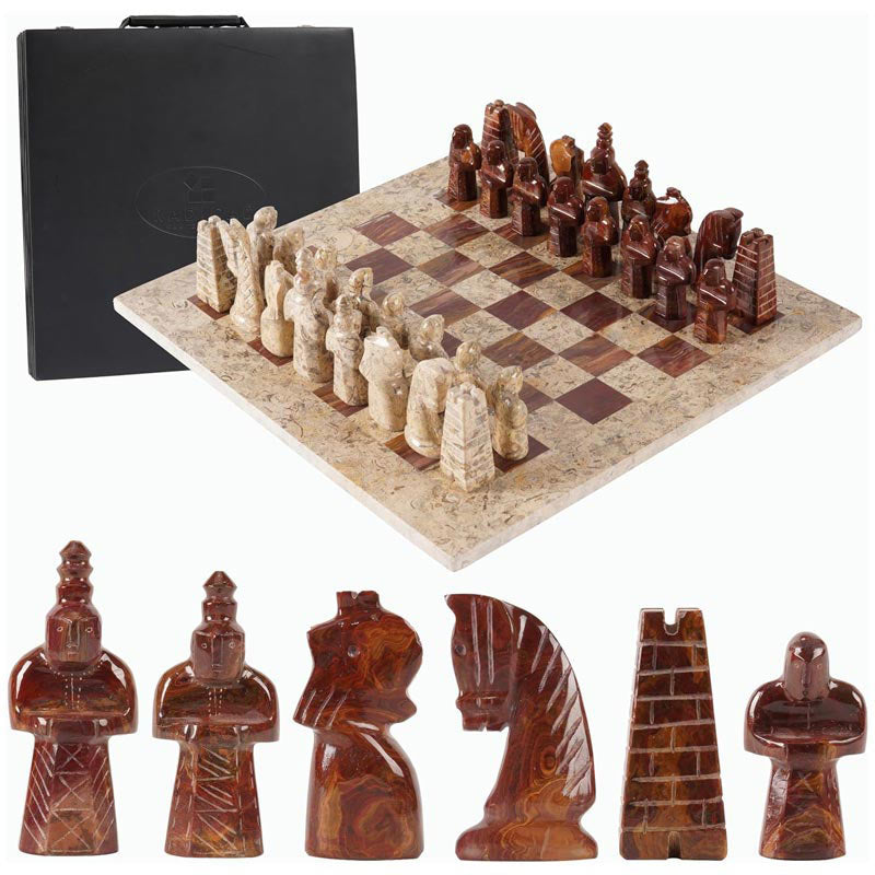 Coral and Red Antique 15 Inches Premium Quality Marble Chess Set