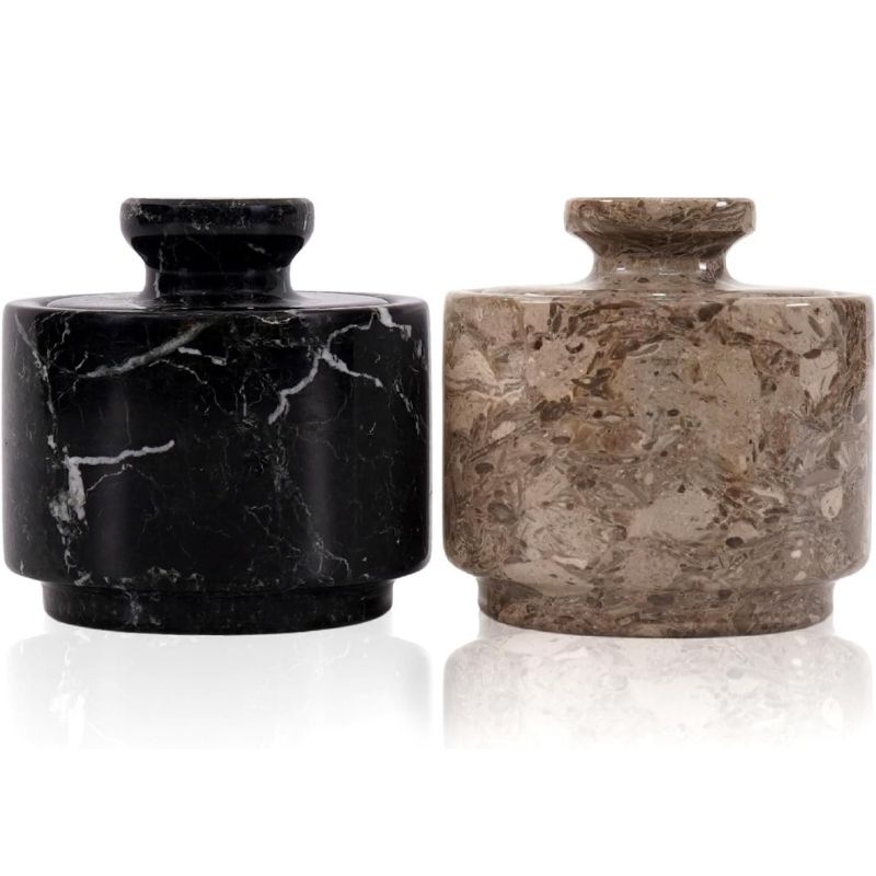 Marble Salt Cellar 3" Inch Black & Oceanic Seasoning Containers For Home & Kitchen Decor - Brown Sugar Keeper