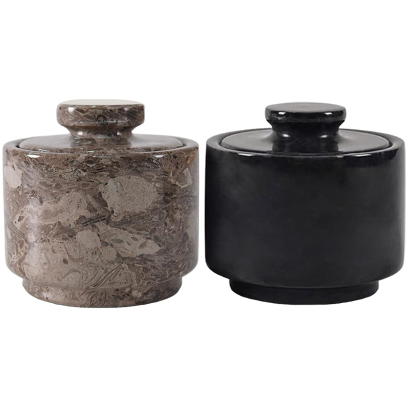 Marble Salt Cellar 3" Inch Black & Oceanic Seasoning Containers For Home & Kitchen Decor - Brown Sugar Keeper