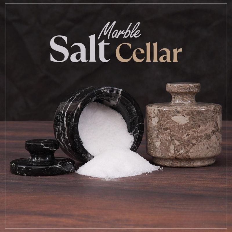 Marble Salt Cellar 3" Inch Black & Oceanic Seasoning Containers For Home & Kitchen Decor - Brown Sugar Keeper