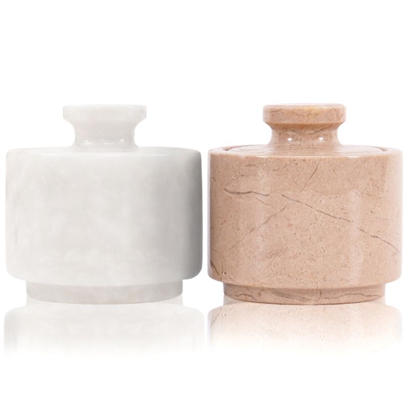 Marble Salt Cellar 3" Inch White and Verona Sugar, Salt and Pepper Bowls For Kitchen Tools -Coffee Candy Jar