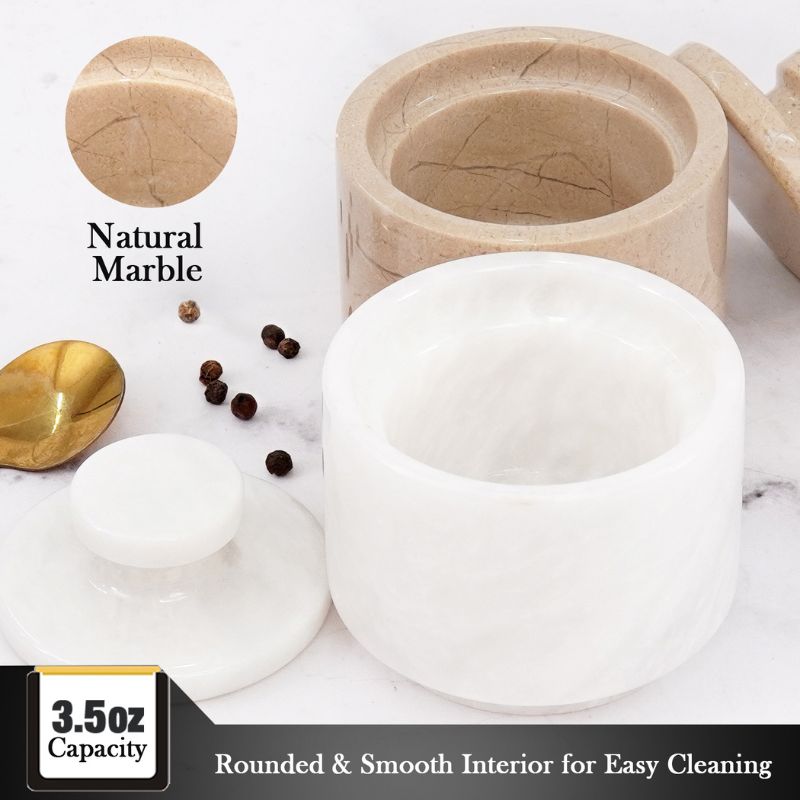 Marble Salt Cellar 3" Inch White and Verona Sugar, Salt and Pepper Bowls For Kitchen Tools -Coffee Candy Jar