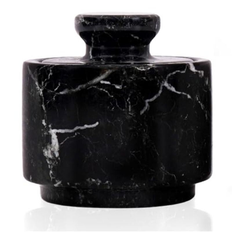 Marble Salt Cellar with Lid 3'' Inch  Black Zebra spices, Sugar & Coffee Containers- Candy & Seasoning Jars For Kitchen Table