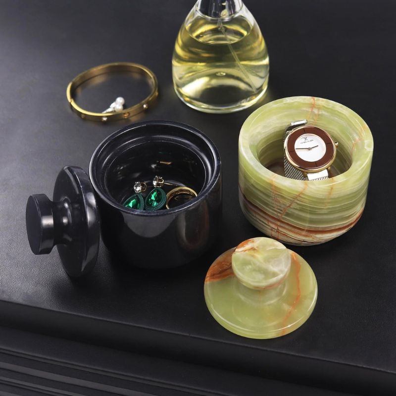 Salt Cellar 3" Inch Black and Green Onyx Sea, Celtic & Garlic Salt for Home & Kitchen Storage - Bowl Set