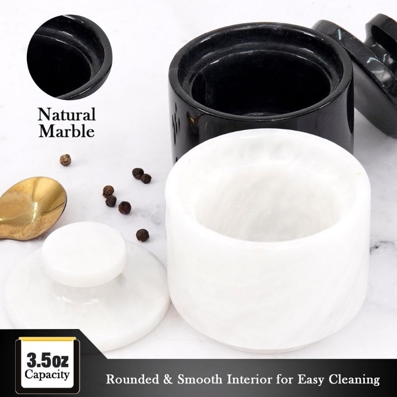 Salt Cellar 3" Inch Black and White Celtic Salt & Spices Storage Container for Kitchen Storage Container