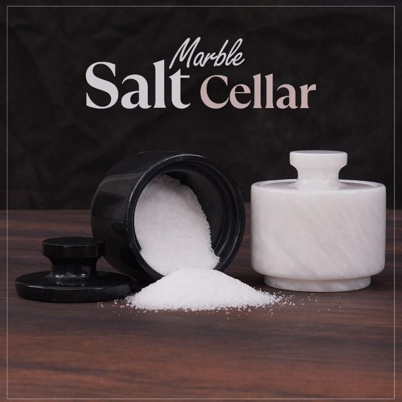 Salt Cellar 3" Inch Black and White Celtic Salt & Spices Storage Container for Kitchen Storage Container