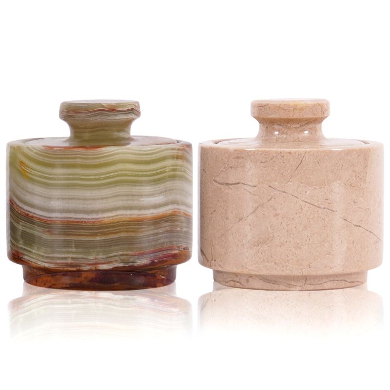 Salt Cellar 3" Inch Green Onyx and Verona Garlic Salt & Sugar Dispenser Kitchen Décor - Coffee Storage Container