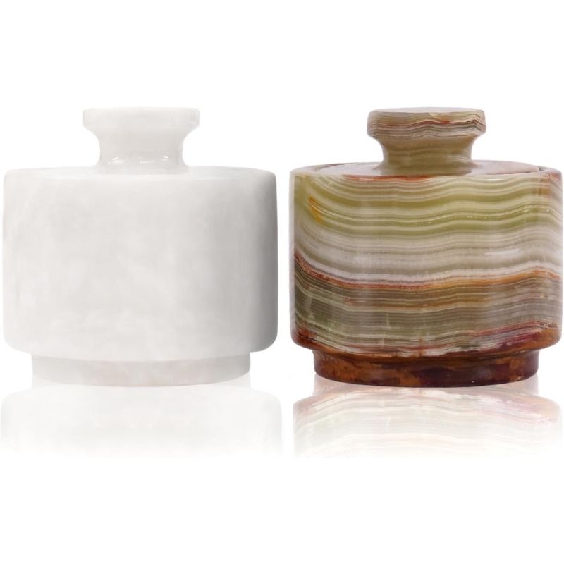 Salt Cellar 3' White and Green Onyx Salt & Pepper Bowls for Kitchen Table Décor - Candy Jar