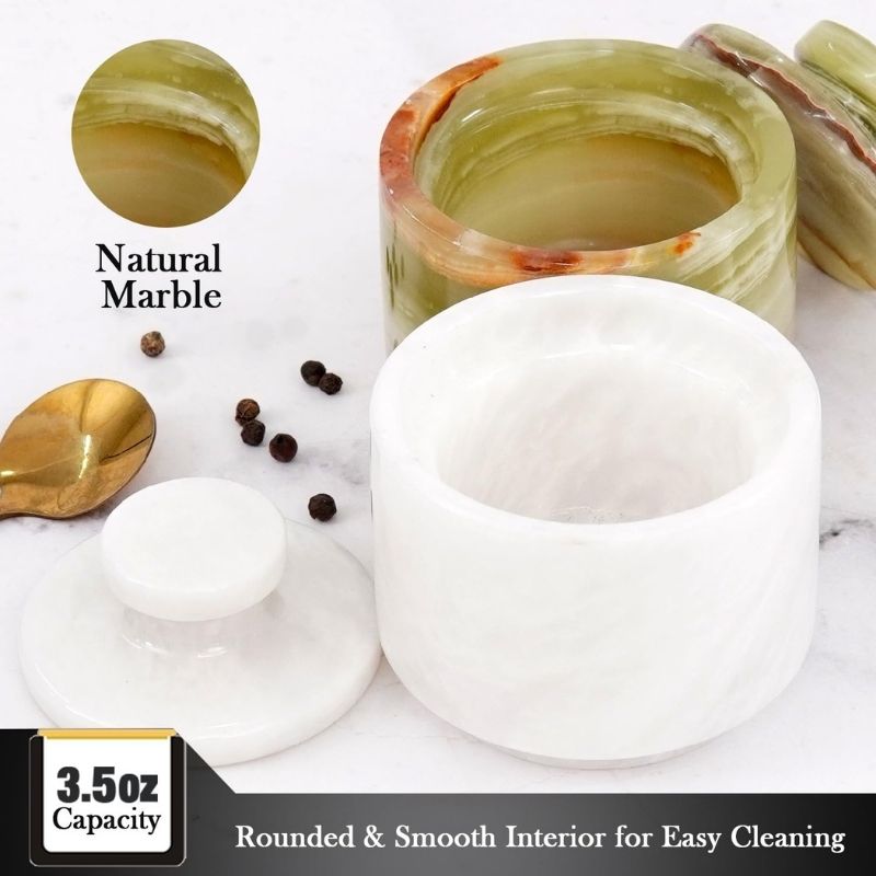 Salt Cellar 3' White and Green Onyx Salt & Pepper Bowls for Kitchen Table Décor - Candy Jar