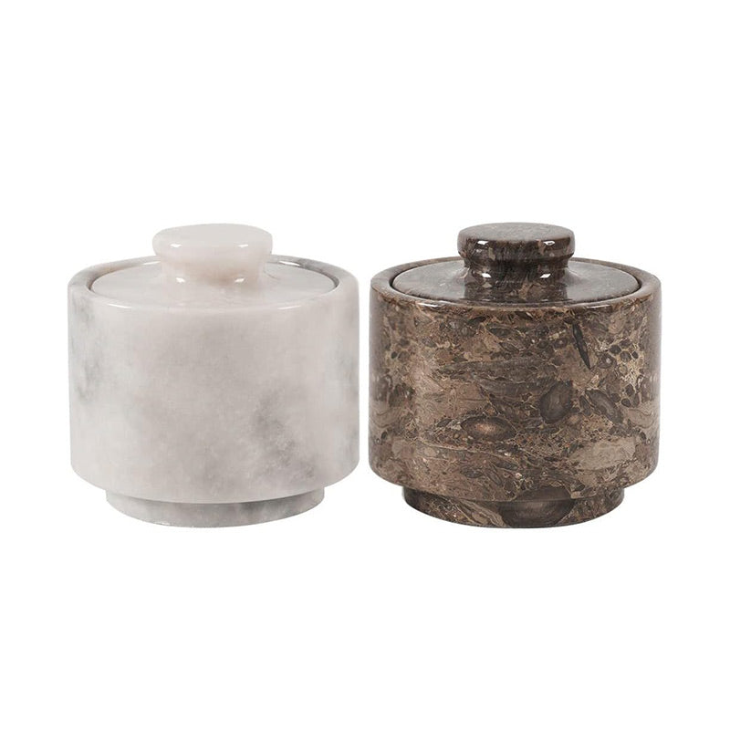 3 x 3 Inch White and Oceanic Marble Salt Cellar Set of 2