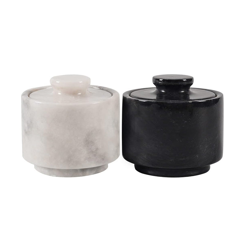 3 x 3 Inch Black and White Marble Salt Cellar Set of 2