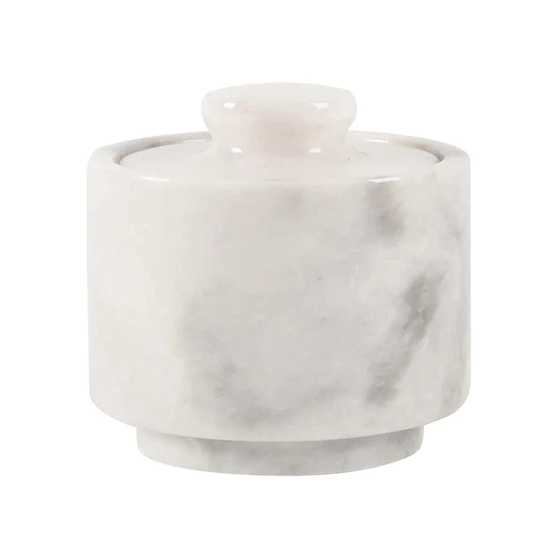 Marble Salt Cellar with Lid 3'' Inch White Kitchen Storage for Seasonings and Spices - Salt Container for Tabletop