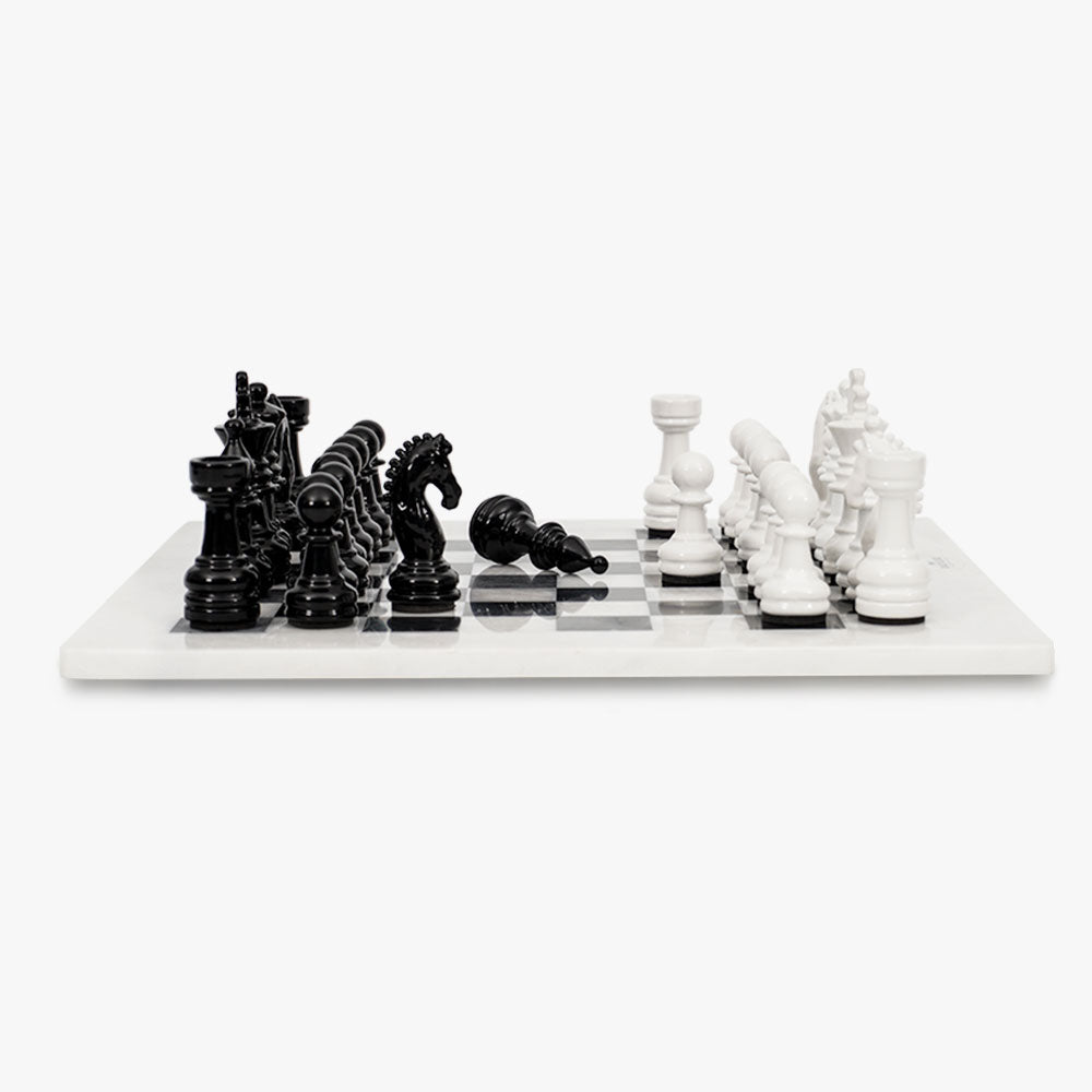Meshnew Handmade Marble Chess Board Black and White Marble Full Chess Game  Set Staunton and Ambassador Gift Style Marble Tournament Chess Sets 15